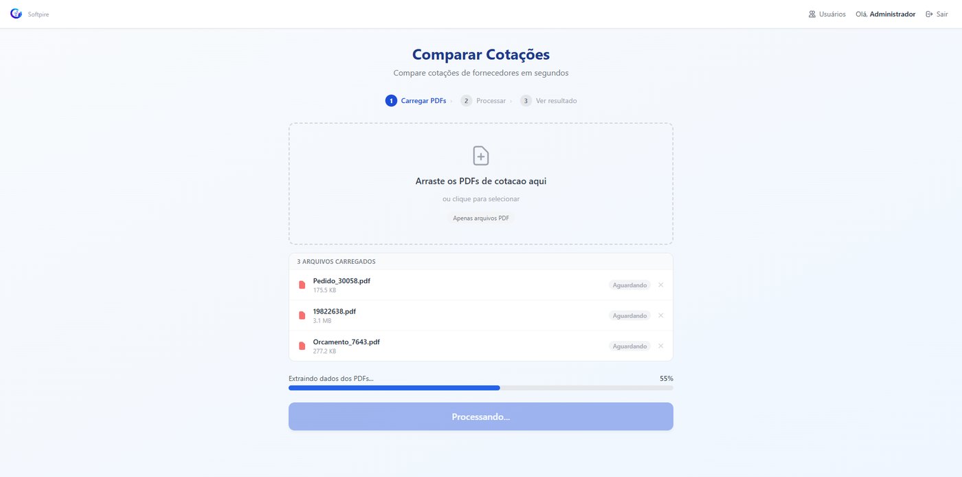 Tela do projeto Sistema de cotação de fornecedores