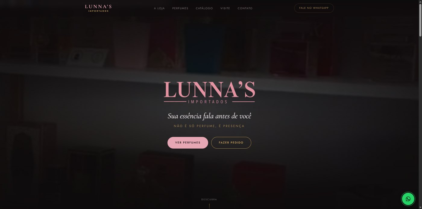 Tela do projeto Lunna's Importados — perfumaria